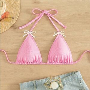 New Pink Plaid Tie Bikini Top Size 6 (M)